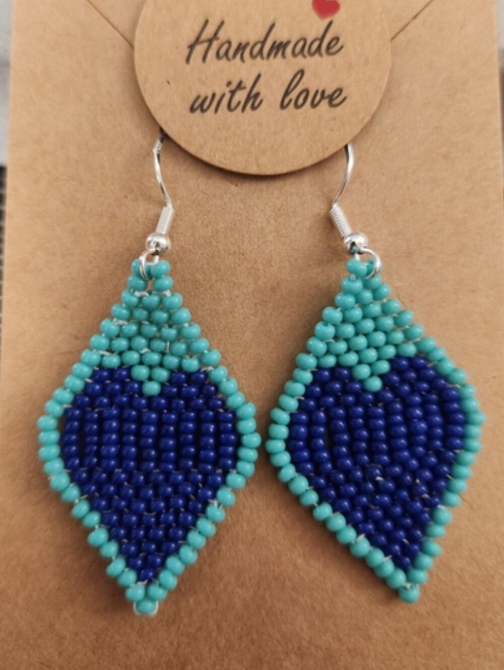 Handmade Beaded Heart Shaped Earrings With 925 silver Hypoallergenic hooks